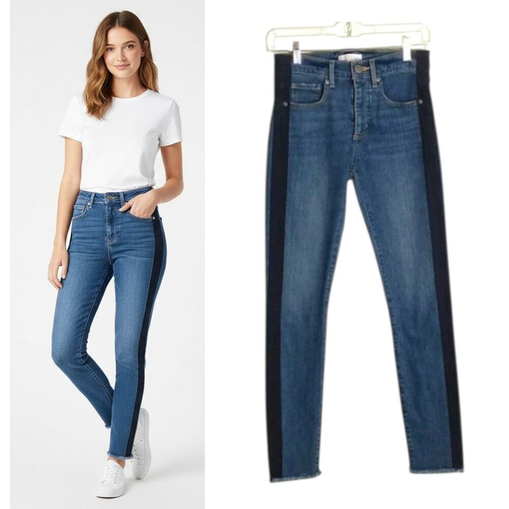 Loft High waist Medium wash raw  frayed Hem Skinny Jeans with side stripe sz: 24
